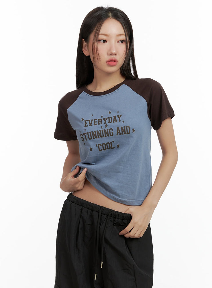 cotton-lettering-raglan-crop-top-cl418 / Dark blue