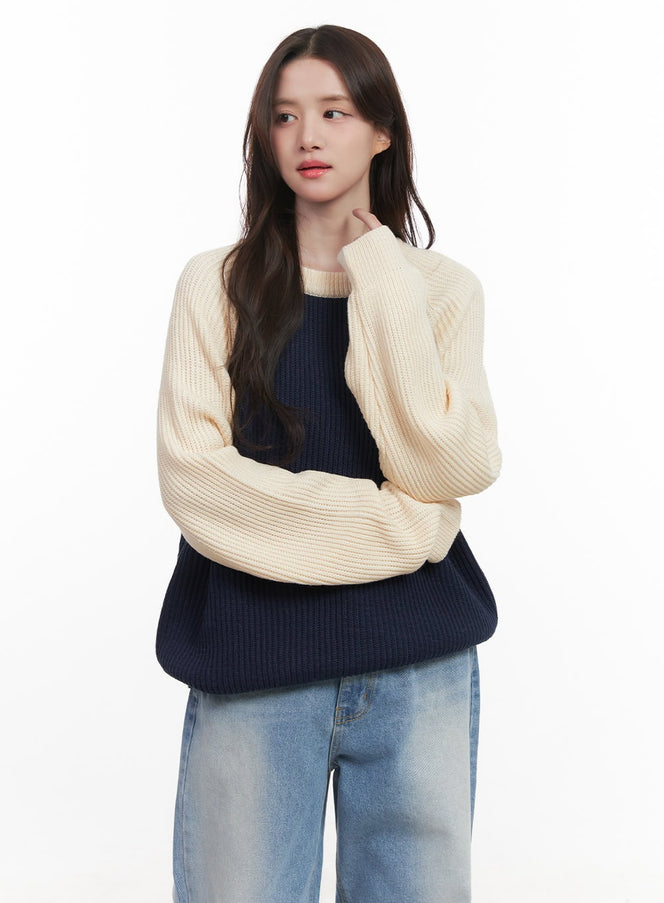 cozy-knit-contrast-sweater-cj514 / Dark blue