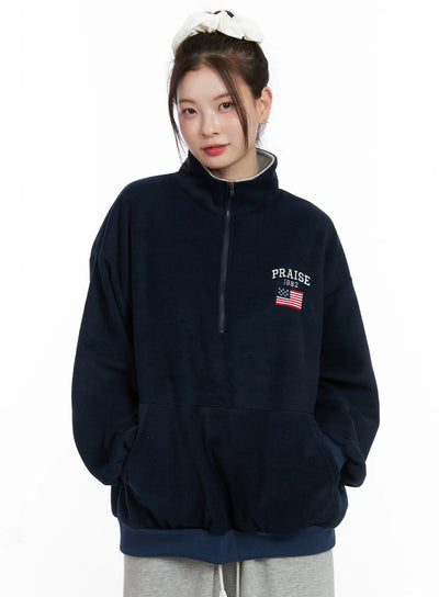 oversized-quarter-zip-fleece-pullover-cn518 / Dark blue