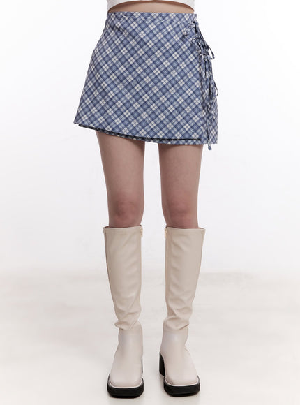 plaid-mini-skirt-with-ribbon-straps-cm526 / Dark blue