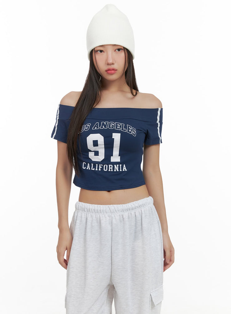 slim-fit-off-shoulder-crop-top-cs405 / Dark blue