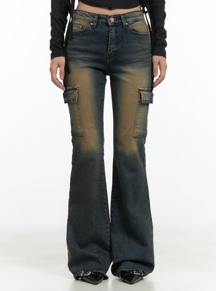 jada-vintage-washed-pocket-slim-bootcut-jeans-cg422 / Dark blue