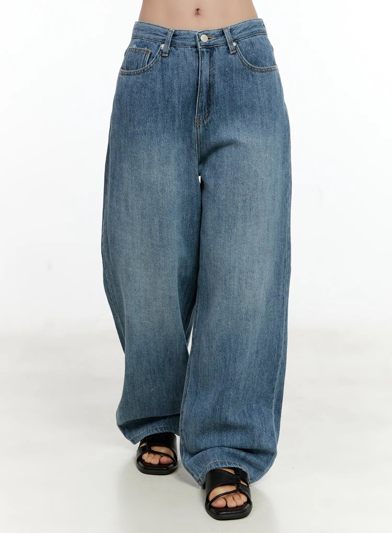 doyeon-washed-wide-leg-denim-jeans-cg501 / Dark blue