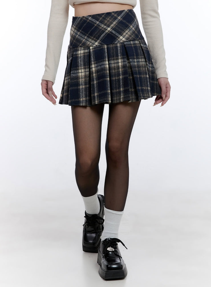 checkered-pleated-mini-skirt-cd419 / Dark blue