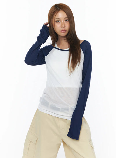 sheer-raglan-long-sleeve-tee-cu502 / Dark blue