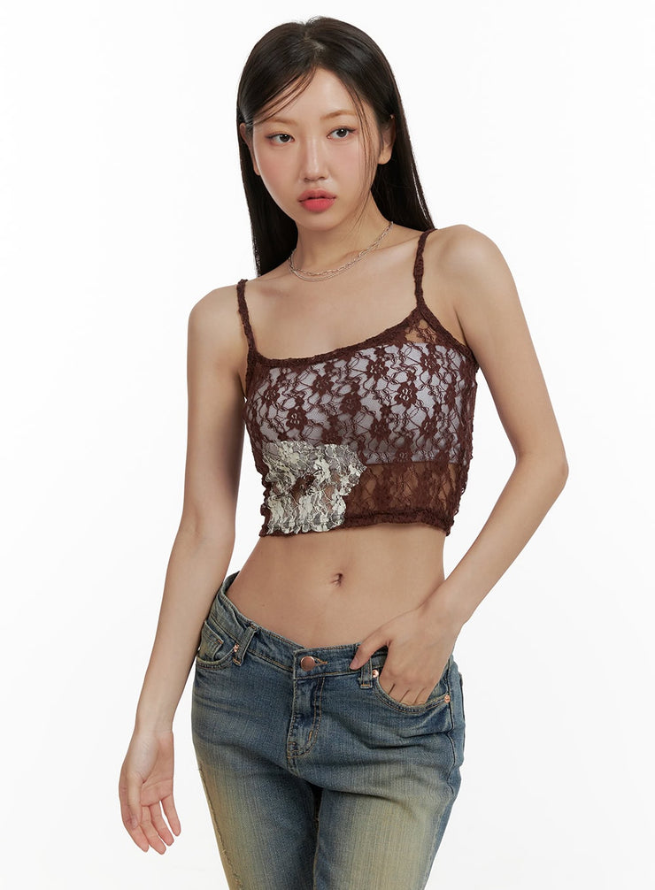 floral-mesh-lace-cami-top-cu405 / Dark brown