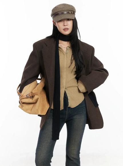 oversized-classic-wool-blazer-jacket-cd502 / Dark brown