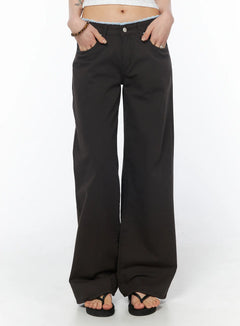 lace-trim-cotton-pants-cy528 / Dark brown