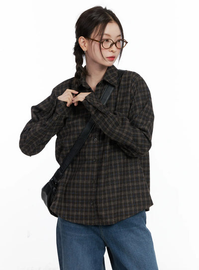 plaid-button-up-shirt-cn519 / Dark brown
