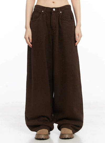 wide-leg-fleece-lined-cotton-pants-cd531 / Dark brown
