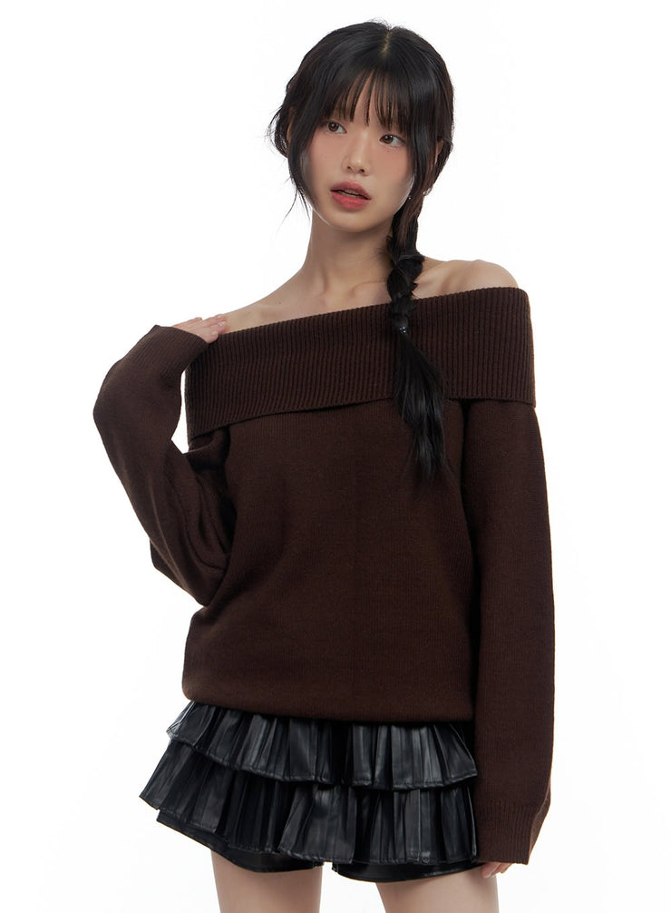 oversize-off-shoulder-knit-cs419 / Dark brown