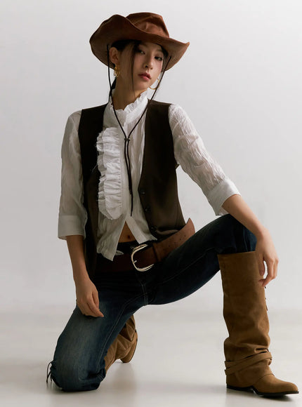 classic-western-button-vest-cc1109 / Dark brown