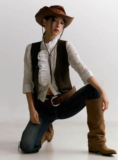 classic-western-button-vest-cc1109 / Dark brown