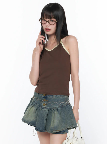contrast-trim-tank-top-ca528 / Dark brown