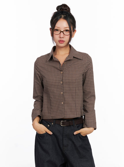 slim-fit-plaid-long-sleeve-shirt-co515 / Brown