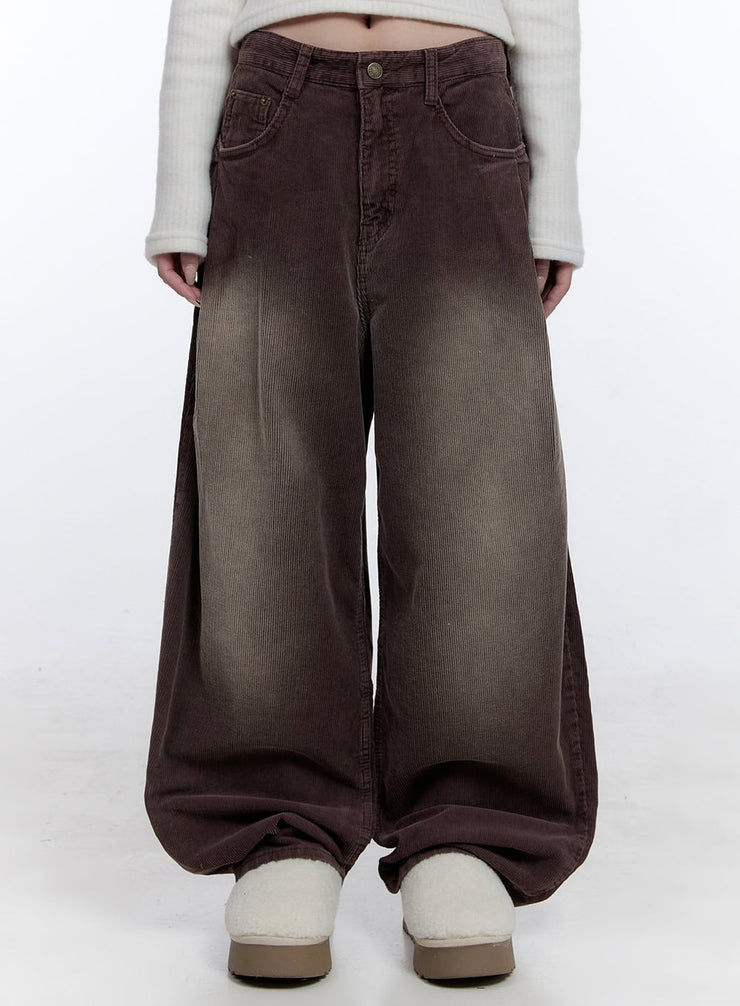 washed-corduroy-wide-leg-pants-cd416 / Dark brow