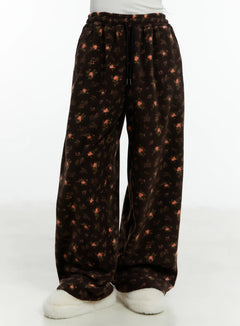floral-fleece-wide-leg-pants-cd514 / Dark brown