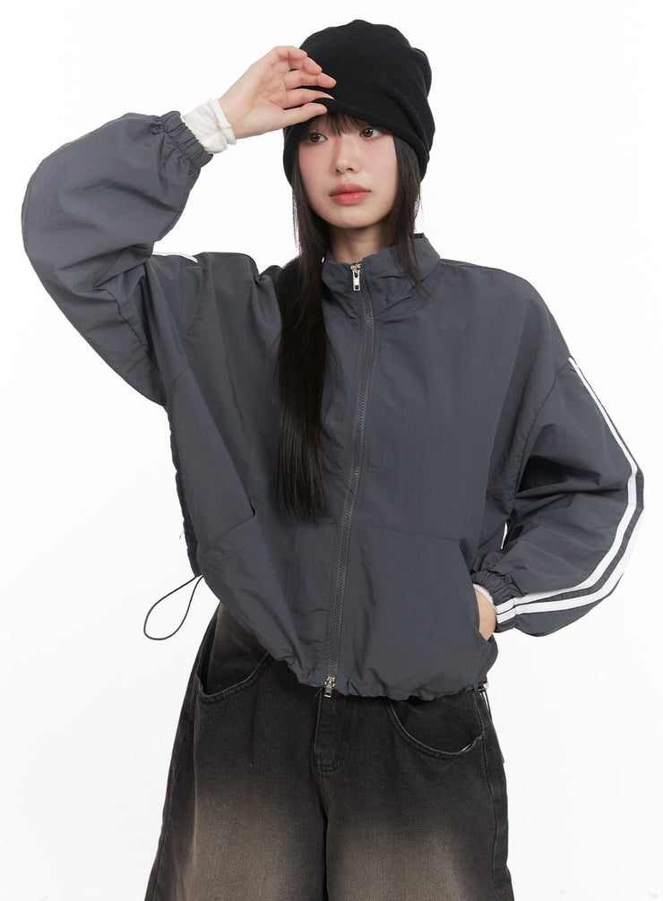 striped-loose-fit-windbreaker-cj528 / Dark gray