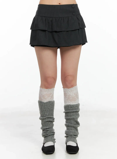 pinstripe-tiered-ruffle-mini-skirt-cd502 / Dark gray