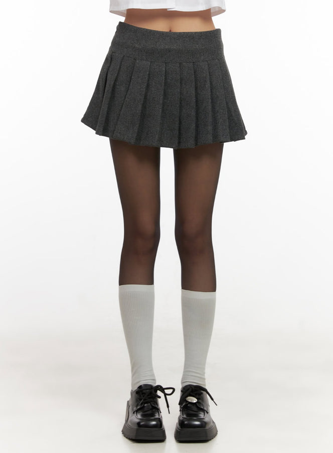 pleated-solid-print-mini-skirt-cd409 / Dark Gray