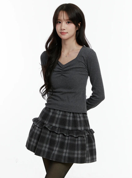 slim-fit-shirred-long-sleeve-top-cd514 / Dark gray