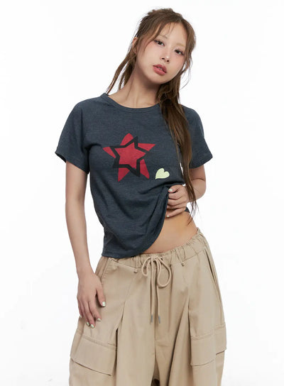 star-graphic-short-sleeve-top-cl514 / Dark gray
