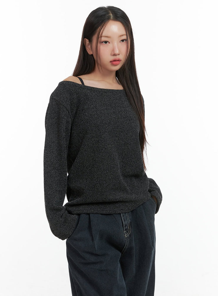 comfy-loose-fit-off-shoulder-shirt-co417 / Dark gray