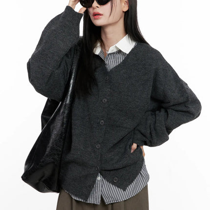 oversized-v-neck-cardigan-cn504 / Dark gray