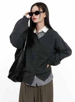 oversized-v-neck-cardigan-cn504 / Dark gray