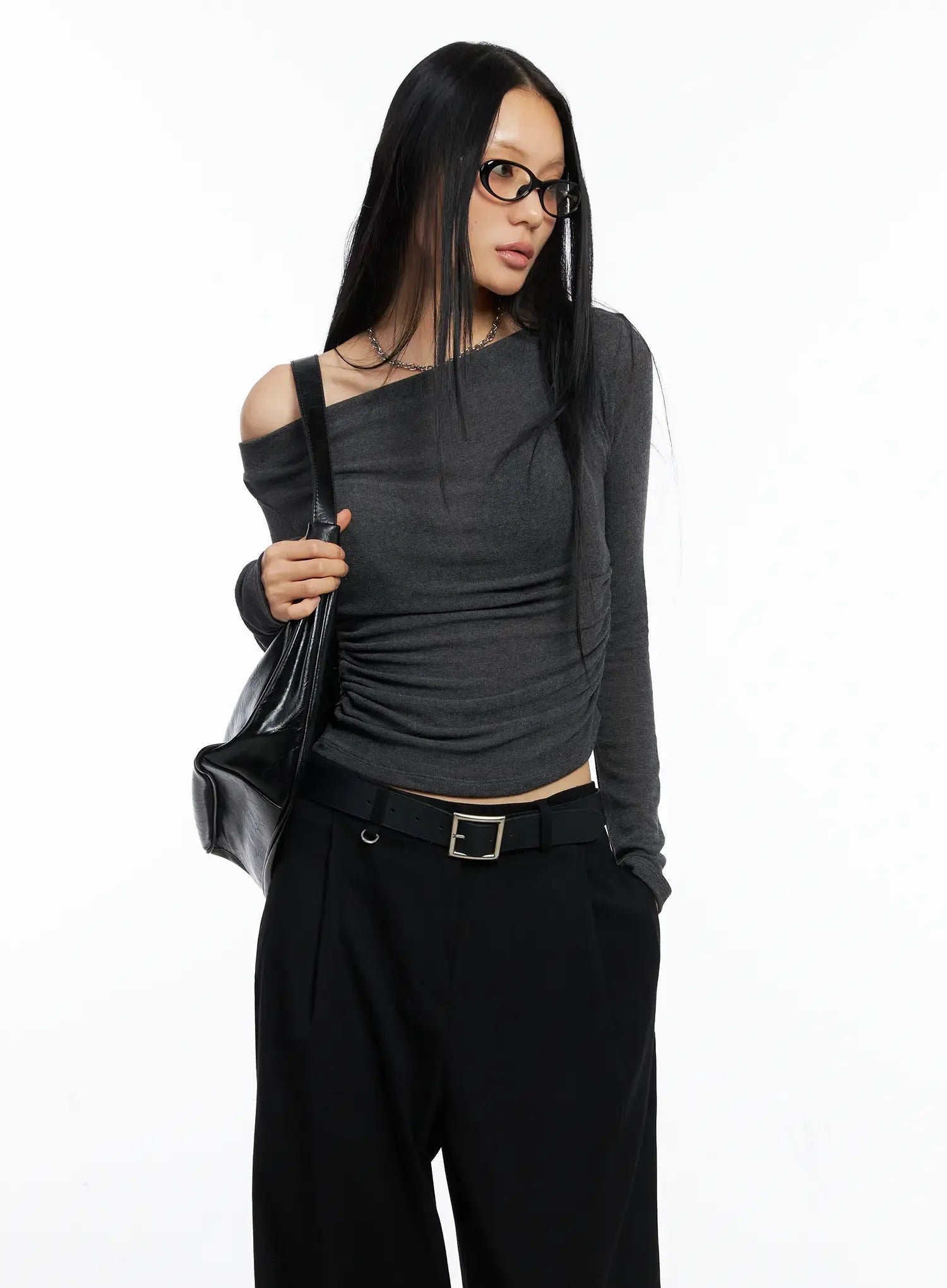 Off-Shoulder Shirred Knit Top CO529 - Main Image