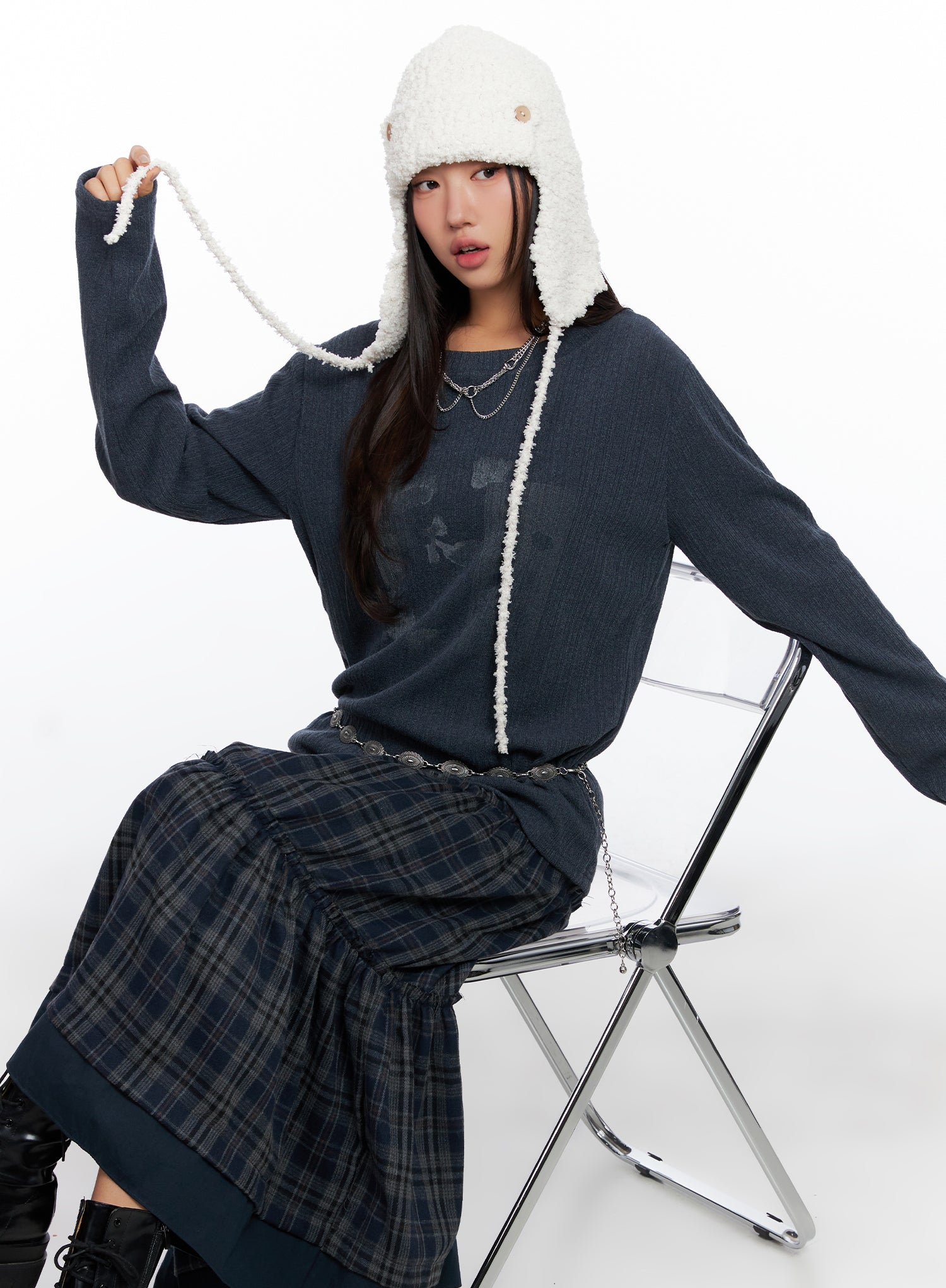 oversized-ribbed-knit-long-sleeve-top-co515 / Dark gray