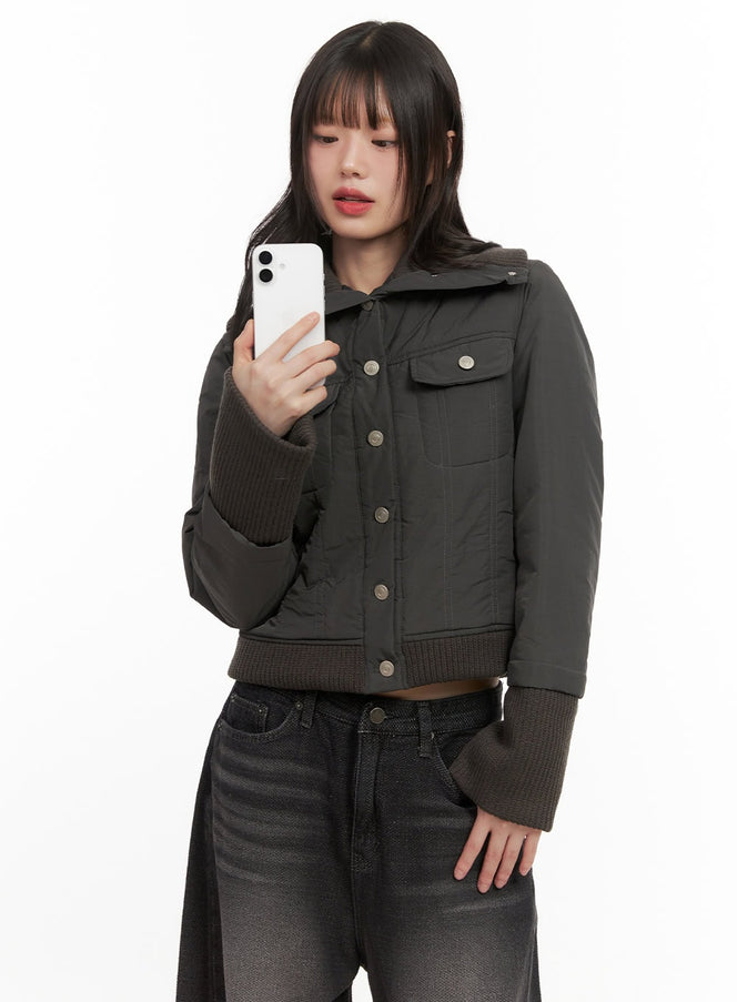 high-neck-buttoned-jacket-cj501 / Dark gray