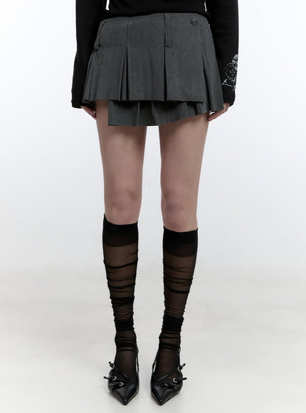 corduroy-pleated-wrap-mini-skirt-cj522 / Dark gray