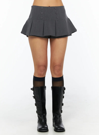 double-button-pleated-mini-skort-cu518 / Dark gray
