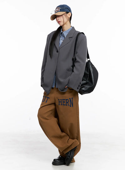 oversized-one-button-blazer-cc1109 / Dark gray