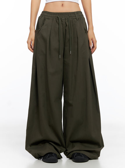 balloon-wide-leg-cotton-pants-co515 / Dark green