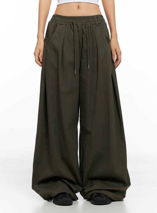 balloon-wide-leg-cotton-pants-co515 / Dark green