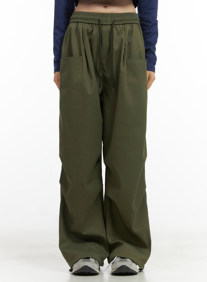 string-waistband-cargo-pants-co410 / Dark green