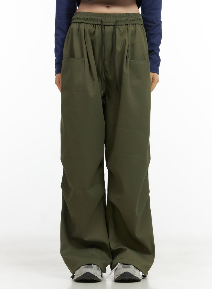 string-waistband-cargo-pants-co410 / Dark green