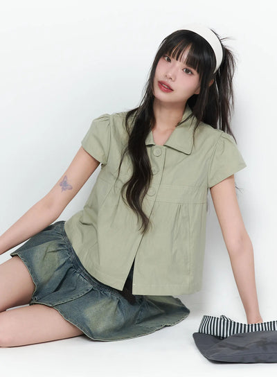 tailored-button-up-short-sleeve-shirt-ca528 / Dark green