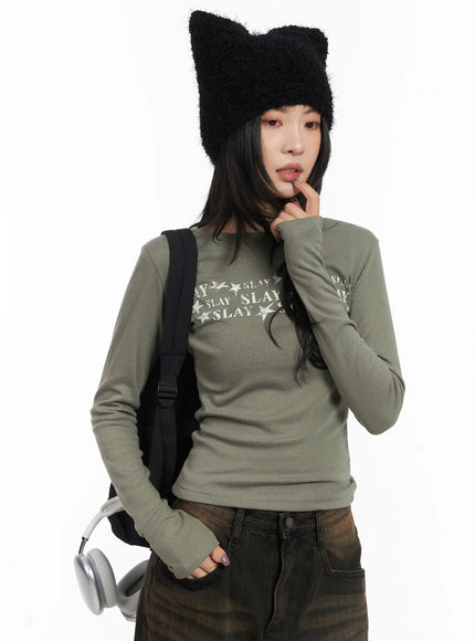 trendy-graphic-long-sleeve-tee-cd508 / Dark green