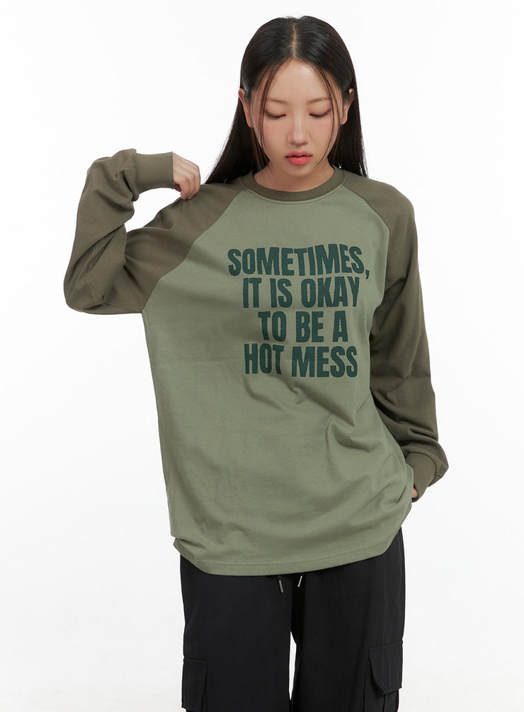 cotton-lettering-raglan-long-sleeve-tee-cs404 / Dark green