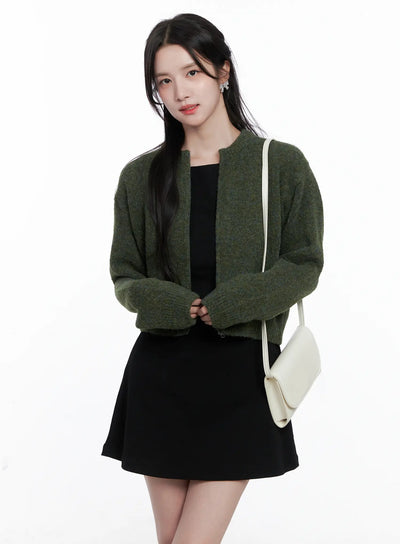 classic-round-neck-knit-cardigan-cs519 / Dark green