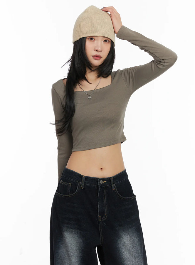 fleece-lined-square-neck-crop-top-cd509 / Dark green