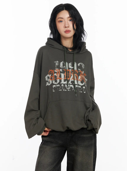 vintage-graphic-loose-fit-hoodie-cj523 / Dark green