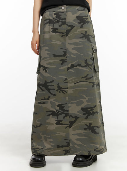 camo-cargo-maxi-skirt-ca418 / Dark green
