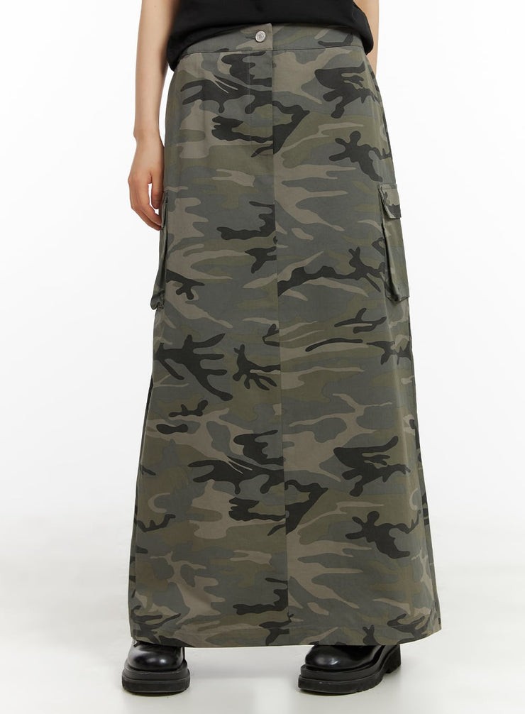 camo-cargo-maxi-skirt-ca418 / Dark green