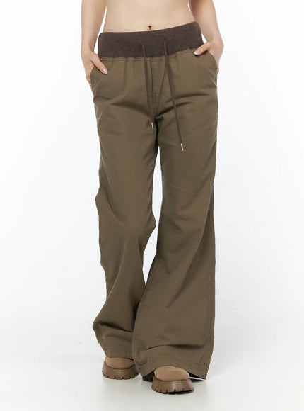 high-waist-bootcut-cotton-pants-cu511 / Dark green