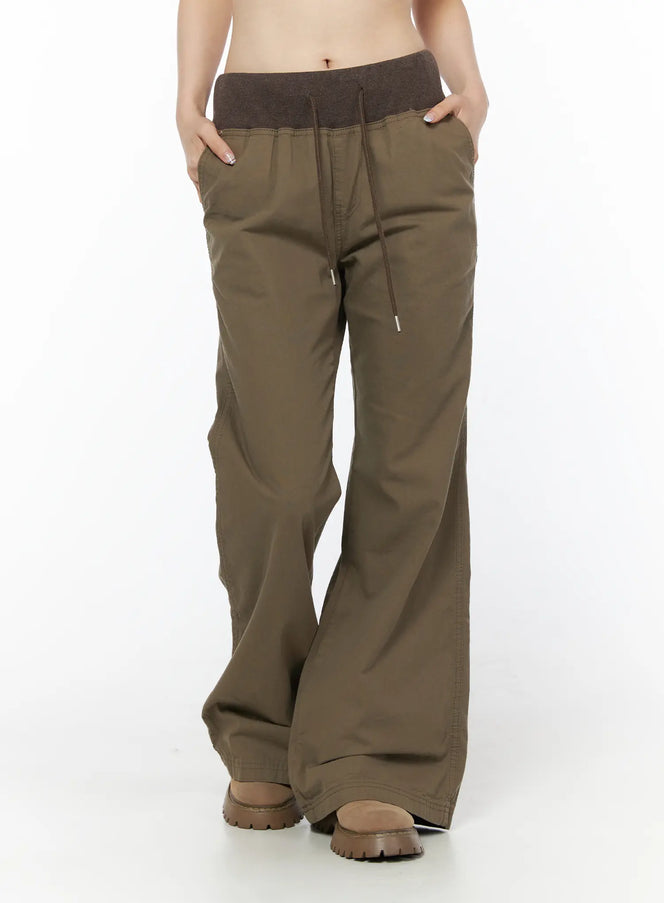 high-waist-bootcut-cotton-pants-cu511 / Dark green