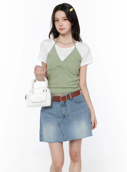 ribbed-halter-top-and-tee-set-cu522 / Dark green